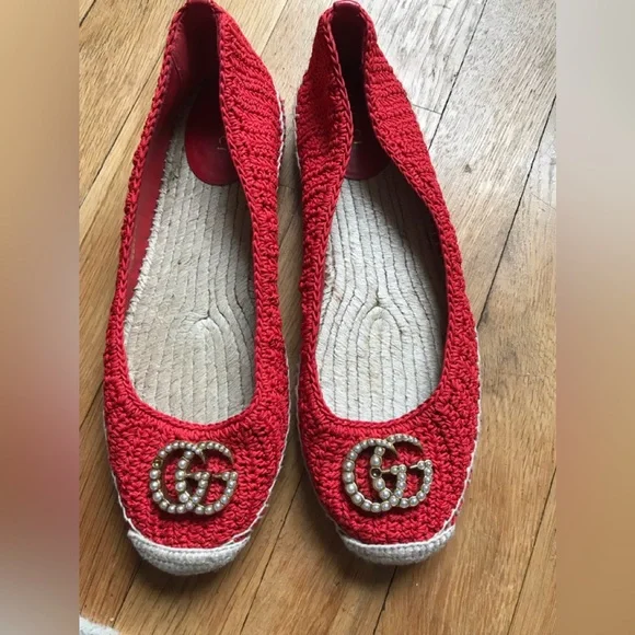 フラットシューズ Red Lilibeth GG Faux Pearl-embellished Espadrilles Gucci | Shoes | Red Lilibeth Gg Faux Pearl Embellished